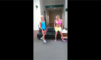 We start the video with two sisters doing shoulder carries and squatting for over 3 minutes. This video also has two professional fitness models arm wrestling. This time it isn't the big blond who won. We also feature a very strong gymnast who places Her friend on Her back and literally climbs on a HIGH train while using Her leg power and arms while bare footed.