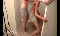 These girls, both gymnast challenge each other all the time to see whos the strongest. Our video contains footage of them carrying each other up a steep flight of stairs, wrestling and more. They are both small but when they lift You can see their gymnast leg muscles pop. Both don't seem to be able to challenge the others strength
