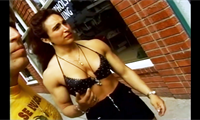 The attractive Canadian bodybuilder, Amanda, is featured in this clip. She stands approximately 5'4" and weighs in the neighbourhood of 150 pounds. She has very powerful legs, accentuated by her muscular quads, hamstrings, and calves. Her arms are thick and shapely, She lifts the small 120 pound male in this segment with the facility of lifting a pen. Amanda carries him over her shoulders, piggyback, front piggyback, etc. etc. etc. This segment will thrill fans of larger women lifting and carrying lighter guys. If you like your lifts to look effortless, Amanda will gladly accommodate you!